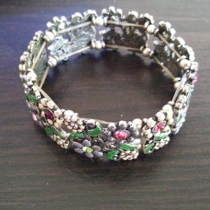 **SALE, SALE** Enamel & Rhinestones Garden Stretch Bracelet